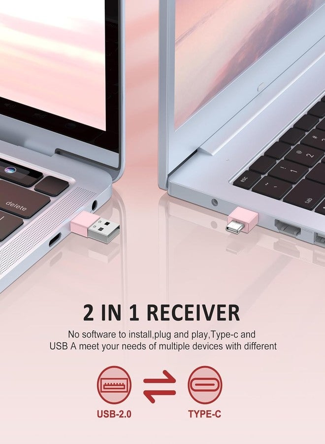 Rts USB Type-C 2 in 1 Last Pointer 2024-2025 Presentation Clicker for PPT PowerPoint Clicker, Hyperlink Volume Control Wireless Presenter, RF 2.4GHz USB Remote Control for Keynote/MAC/PC/Laptop Pink - Image 3