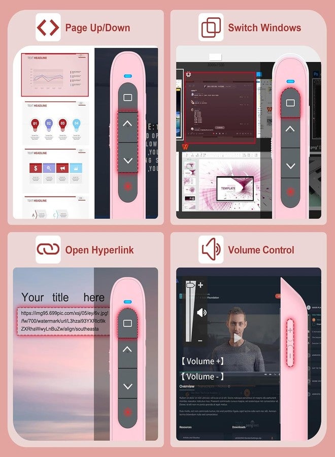 Rts USB Type-C 2 in 1 Last Pointer 2024-2025 Presentation Clicker for PPT PowerPoint Clicker, Hyperlink Volume Control Wireless Presenter, RF 2.4GHz USB Remote Control for Keynote/MAC/PC/Laptop Pink - Image 2