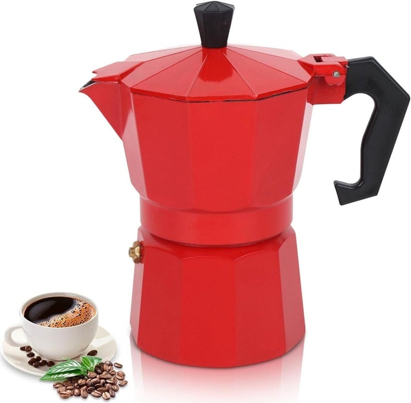 3D CREATIONS Alluminium Italian Style Stovetop Coffee Maker Moka Pot espresso Coffee percolator 6 cups of Coffee (Red, 300 ml) - Image 1