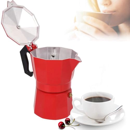 3D CREATIONS Alluminium Italian Style Stovetop Coffee Maker Moka Pot espresso Coffee percolator 6 cups of Coffee (Red, 300 ml) - Image 4