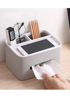 Alissa Plastic Tissue Box Holder, Drawer Storage Desk Storage Organizer Desktop Tissue Box Organizer Box Container for Home Kitchen Office Gray  - Image 2