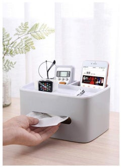 Alissa Plastic Tissue Box Holder, Drawer Storage Desk Storage Organizer Desktop Tissue Box Organizer Box Container for Home Kitchen Office Gray  - Image 1