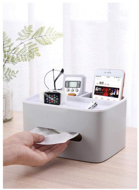 Plastic Tissue Box Holder, Drawer Storage Desk Storage Organizer Desktop Tissue Box Organizer Box Container for Home Kitchen Office Gray