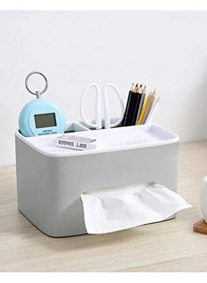 Plastic Tissue Box Holder, Drawer Storage Desk Storage Organizer Desktop Tissue Box Organizer Box Container for Home Kitchen Office Gray