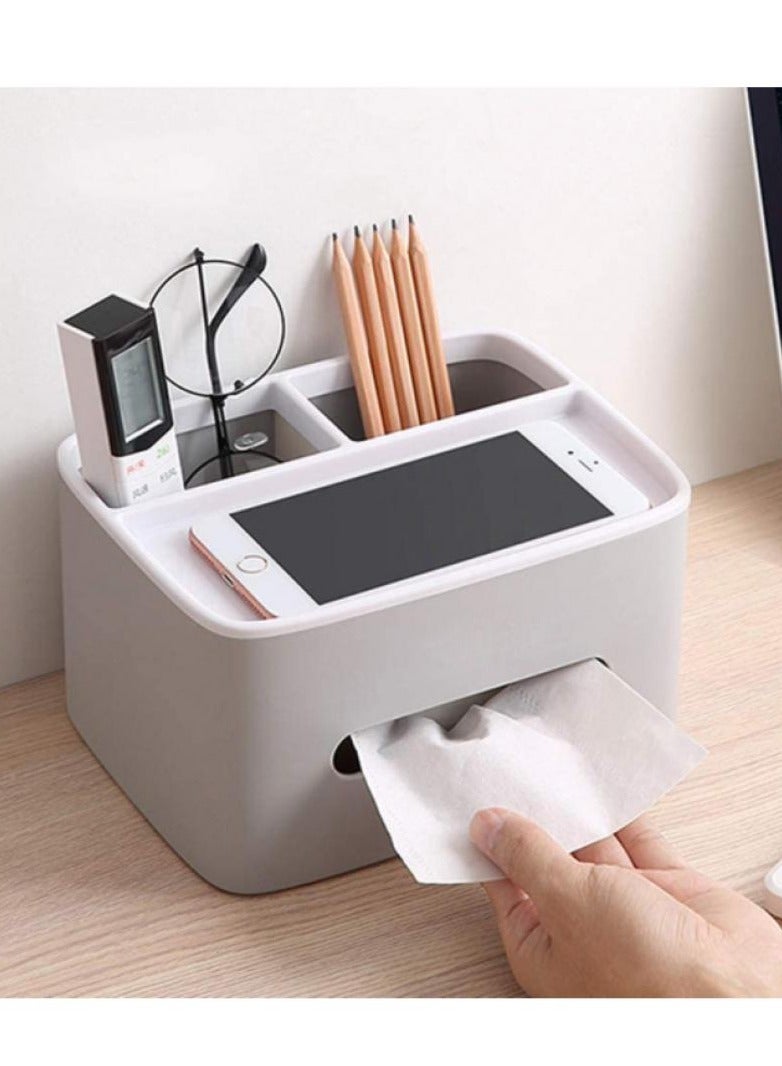 ecoco Plastic Tissue Box Holder, Drawer Storage Desk Storage Organizer Desktop Tissue Box Organizer Box Container for Home Kitchen Office Gray - Image 1