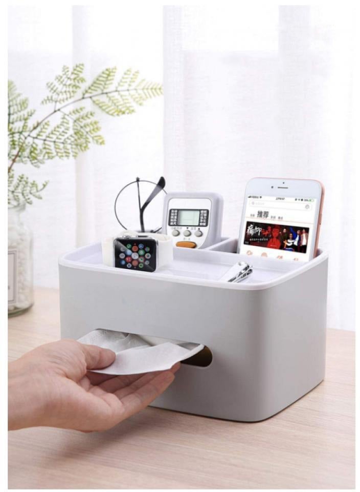 ecoco Plastic Tissue Box Holder, Drawer Storage Desk Storage Organizer Desktop Tissue Box Organizer Box Container for Home Kitchen Office Gray - Image 2