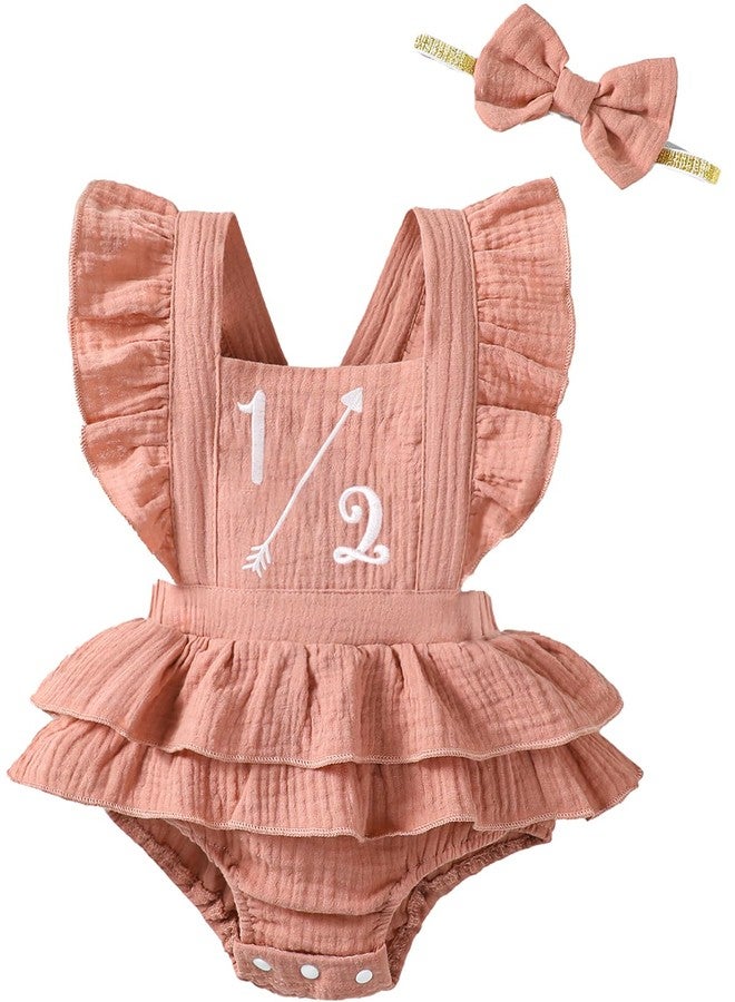 Happidoo Baby Girls Half Birthday Outfit 1/2 Birthday Clothes Romper Half Way to One Birthday Bodysuit (Pink,6-12 Months) - Image 1