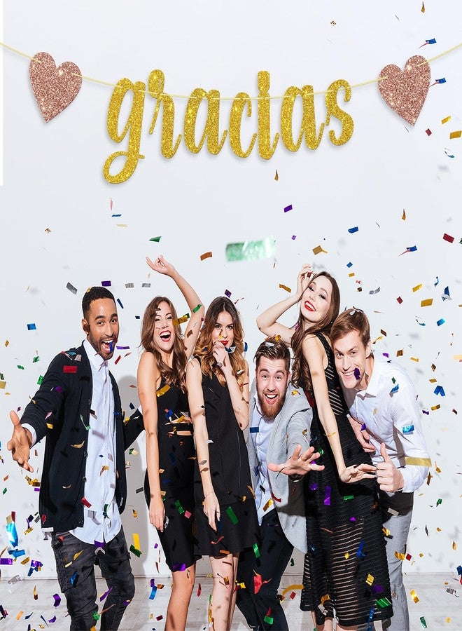 WeBenison Glitter Gracias Banner, Spanish Theme Thank You Party Supplies/Wedding/Baby Shower/Thanksgiving Party Decorations Gold - Image 2