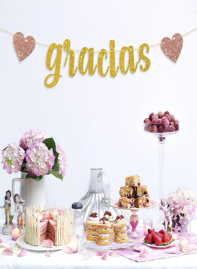 WeBenison Glitter Gracias Banner, Spanish Theme Thank You Party Supplies/Wedding/Baby Shower/Thanksgiving Party Decorations Gold - Image 4