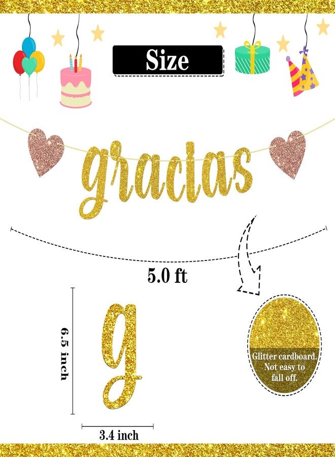 WeBenison Glitter Gracias Banner, Spanish Theme Thank You Party Supplies/Wedding/Baby Shower/Thanksgiving Party Decorations Gold - Image 3