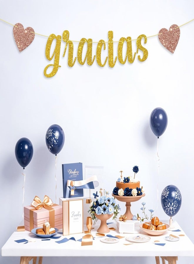 WeBenison Glitter Gracias Banner, Spanish Theme Thank You Party Supplies/Wedding/Baby Shower/Thanksgiving Party Decorations Gold - Image 5