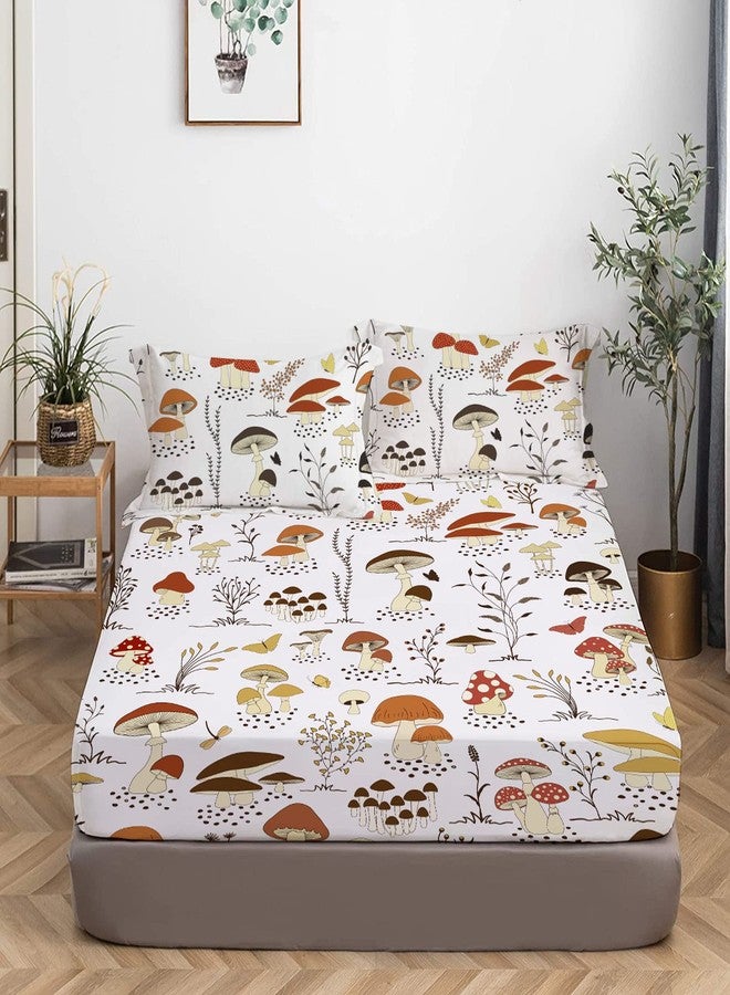 MUSOLEI Mushroom Bedding Set, Full, 3Pc, Deep Pocket, Cottagecore, for Kids, 03, Polyester Microfiber, Breathable, Fade Resistant, 54x75in, Includes Fitted Sheet & 2 Pillowcases - Image 3
