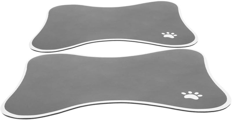 BESTonZON 2pcs Bone Shape Pet Feeding Mats Non-Slip Dog Bowl Rug with Paw Print Design Small Pet Food Tray for Cat and Puppy Feeding, Floor Protection Placemat for Indoor Use - Image 1
