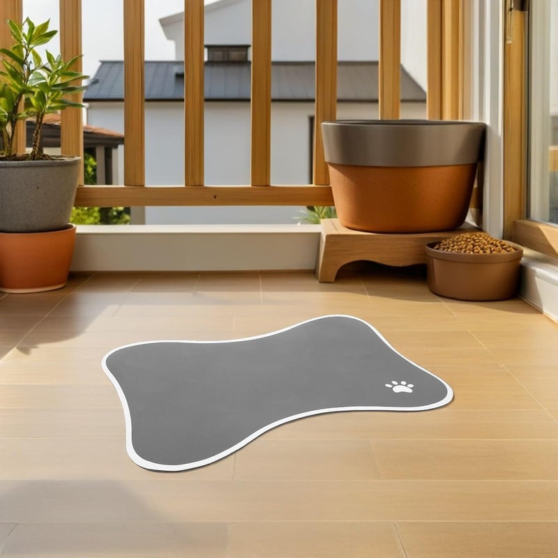 BESTonZON 2pcs Bone Shape Pet Feeding Mats Non-Slip Dog Bowl Rug with Paw Print Design Small Pet Food Tray for Cat and Puppy Feeding, Floor Protection Placemat for Indoor Use - Image 5