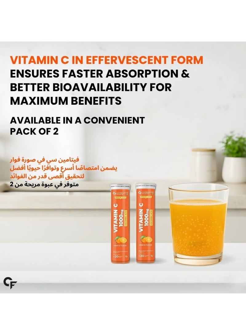 Carbamide Forte Vitamin C Effervescent Tablets 1000mg for Skin Health & Immunity - 2 X 20 Effervescent Tablets - Orange Flavour - Image 5