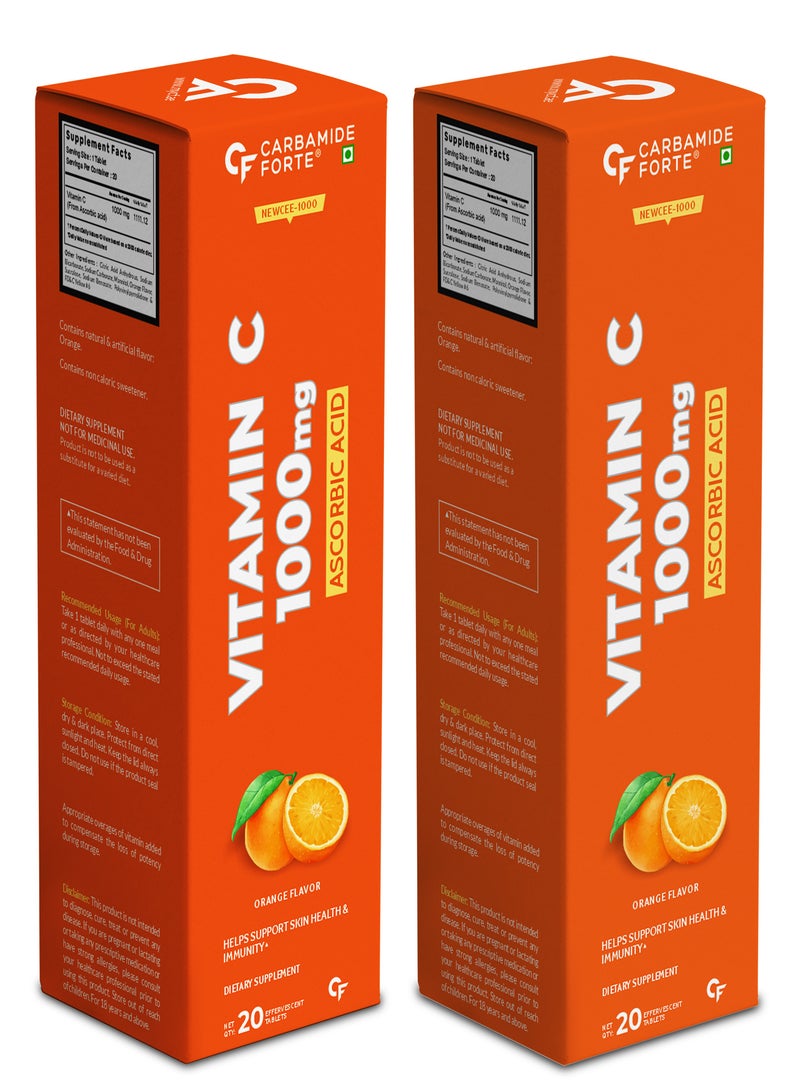 Carbamide Forte Vitamin C Effervescent Tablets 1000mg for Skin Health & Immunity - 2 X 20 Effervescent Tablets - Orange Flavour - Image 1