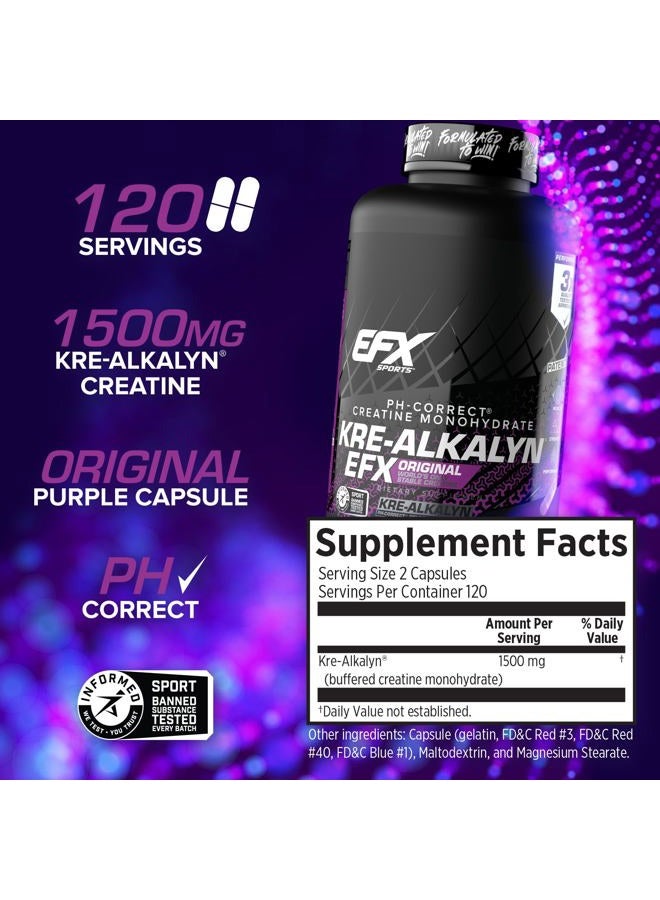 EFX SPORTS Kre-Alkalyn EFX | pH Correct Creatine Monohydrate Pill Supplement | Strength, Muscle Growth & Performance | 120 Servings, 240 Capsules - Image 3