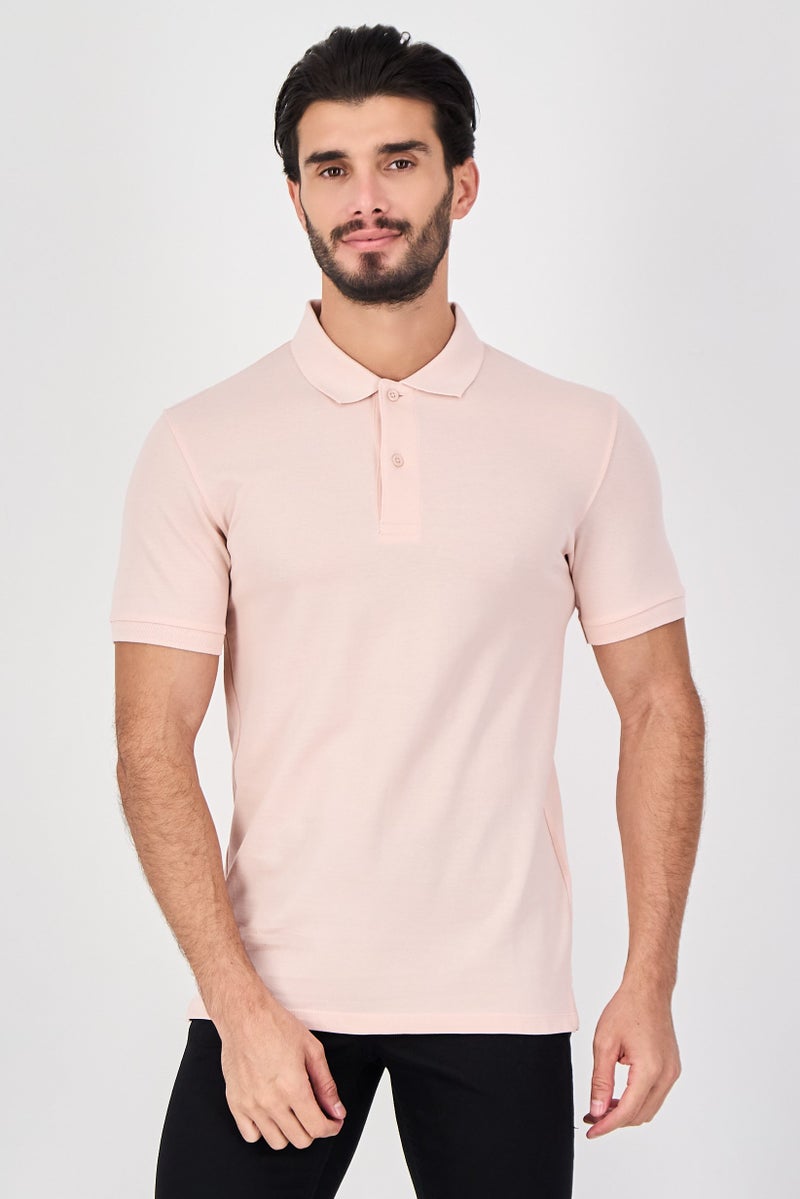 Celio قميص بولو قصير الأكمام للرجال بتصميم عادي، وردي - Image 1
