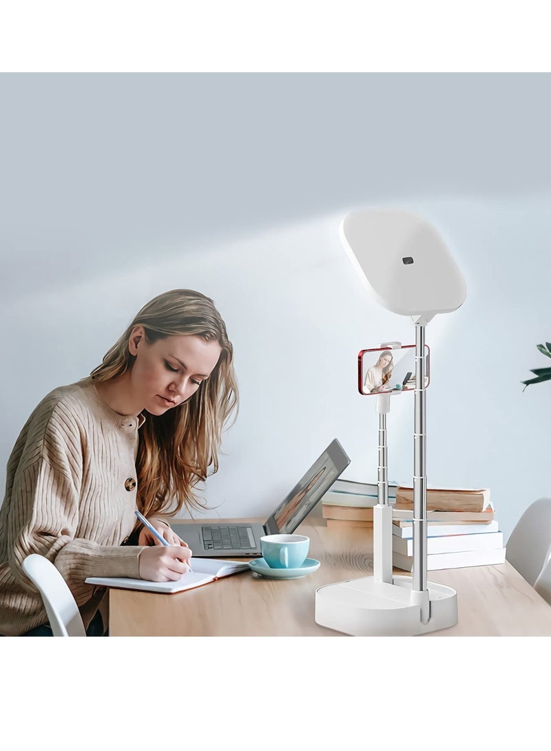 حامل هاتف للتسجيل، مجموعة إنشاء المحتوى، حامل سيلفي يدور 360 درجة مع إضاءة LED، حامل هاتف علوي للبث المباشر/يوتيوب/تيك توك/تسجيل الفيديو/مجموعة أدوات بدء التشغيل INS، أبيض