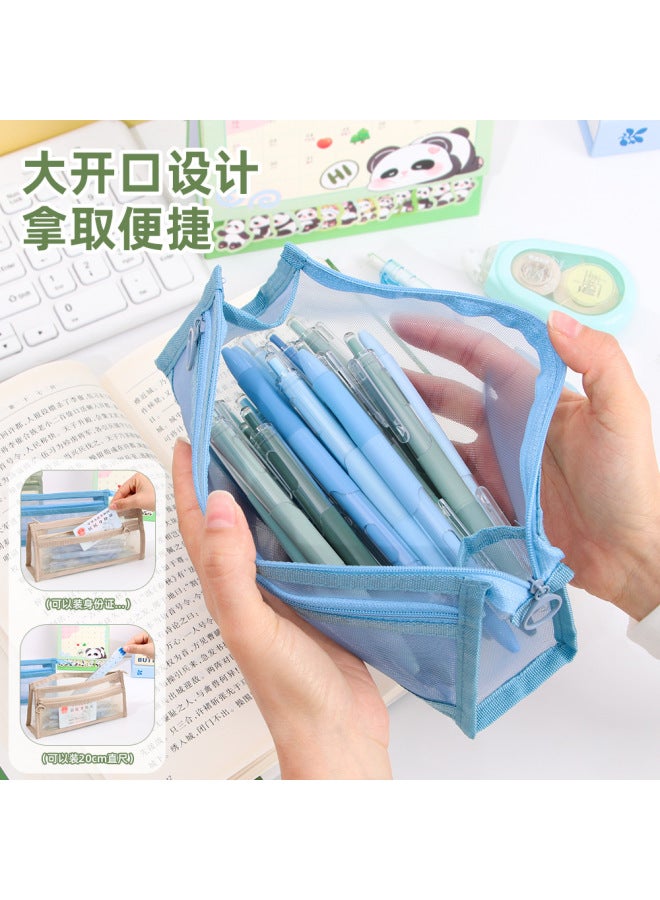 HELPS Double-layer Three-dimensional Transparent Mesh Pen Bag Large Capacity Pencil Bag For Primary School Students Examination Special Zipper Stationery Box - Image 2