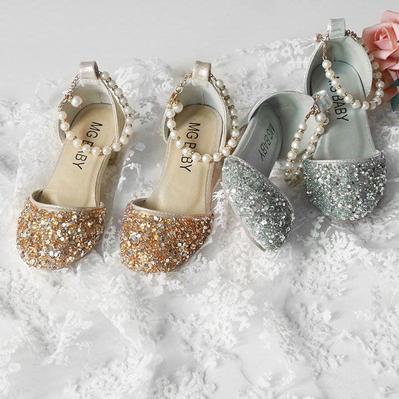 Children'S High-Heeled Shoes 2024 Spring Girls' Closed-Toe Sandals With Sequins, Princess Shoes With Buckle, Roman Style Shoes With Height-Increasing Design - Image 2