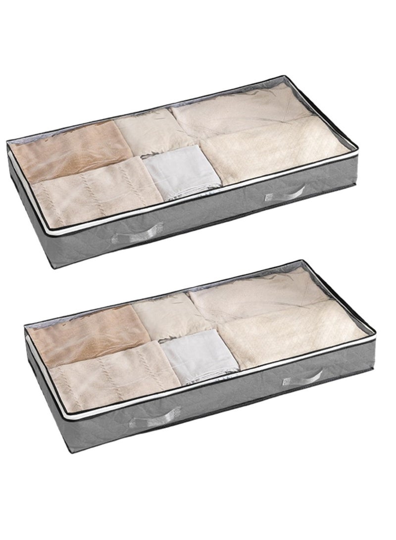 FDTY 2-Pack 75L Under Bed Storage Bins, Foldable Fabric Storage Bags with Transparent Window, Breathable Organizer for Clothes, Blankets, Comforters, Grey 39.3*19.7*5.9 in - Image 1
