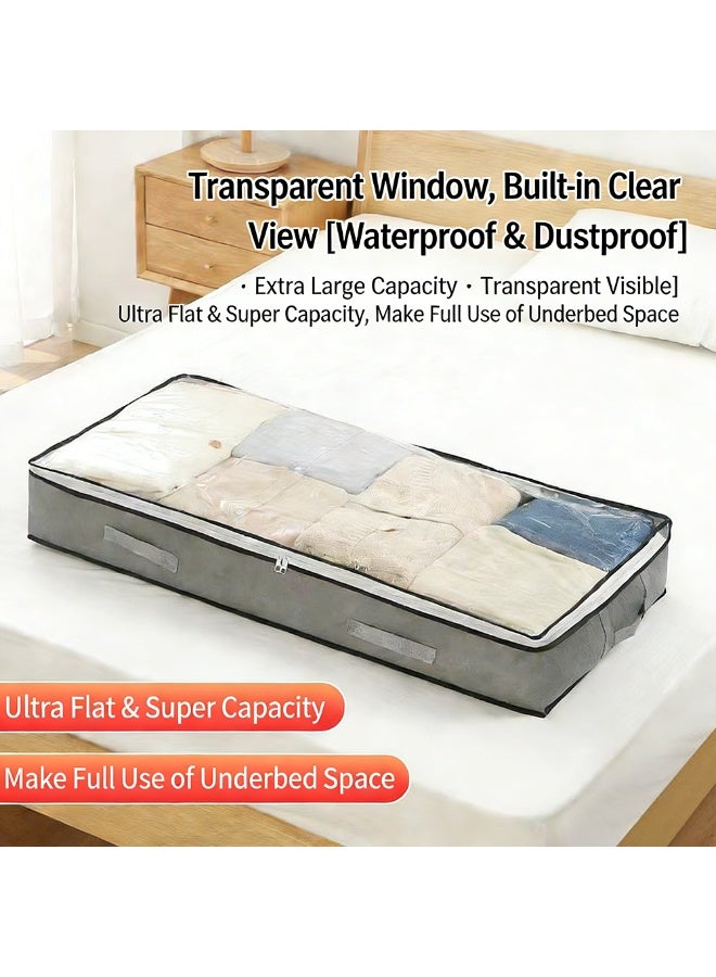FDTY 2-Pack 75L Under Bed Storage Bins, Foldable Fabric Storage Bags with Transparent Window, Breathable Organizer for Clothes, Blankets, Comforters, Grey 39.3*19.7*5.9 in - Image 2