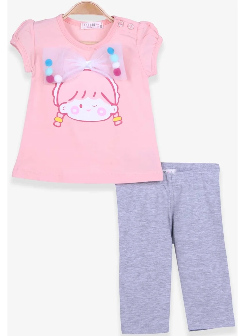 Breeze Girls' Capri Tights Set Bow Pompom Salmon (1-4 Years)
