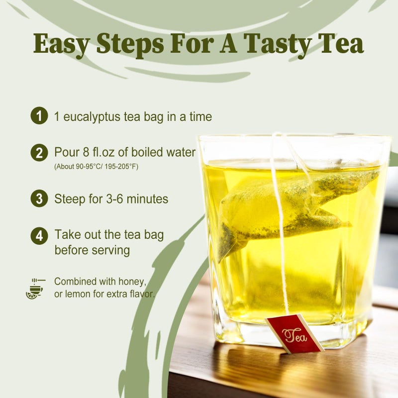FullChea - Natural Eucalyptus Tea Bag 30 Teabags, 1.5g/bag - Premium Hojas de Eucalipto - Non-GMO - Caffeine-free - Boost Respiratory Health - Image 5