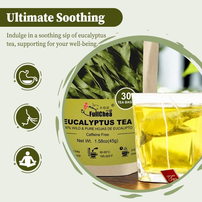 FullChea - Natural Eucalyptus Tea Bag 30 Teabags, 1.5g/bag - Premium Hojas de Eucalipto - Non-GMO - Caffeine-free - Boost Respiratory Health - Image 2