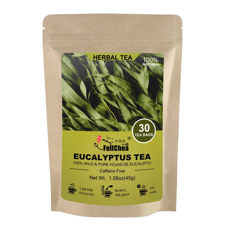 FullChea - Natural Eucalyptus Tea Bag 30 Teabags, 1.5g/bag - Premium Hojas de Eucalipto - Non-GMO - Caffeine-free - Boost Respiratory Health - Image 1