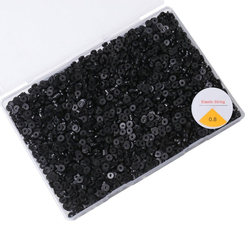 Yochus 4000pcs Black Clay Beads Bracelet Making Kit 6mm Flat Round Polymer Clay Beads Spacer Heishi Beads for Jewelry Making Earring Necklace Small