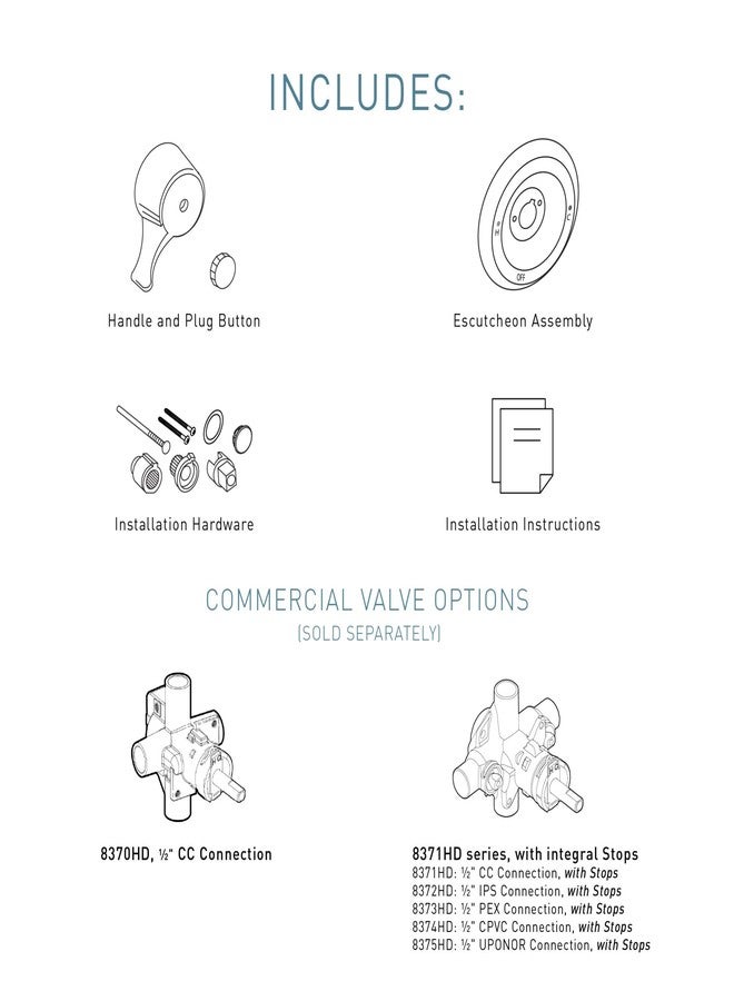 Moen T8370 Commercial Posi-Temp Pressure Balancing Valve Control, Chrome - Image 2