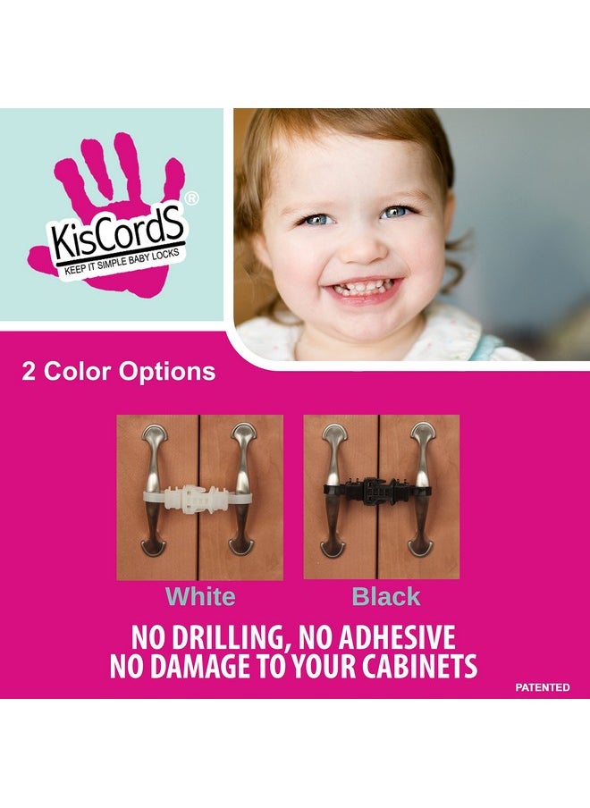 Kiscords - Baby Safety Cabinet Locks For Handles Child Safety Cabinet Latches For Home Safety Strap For Baby Proofing Cabinets Kitchen Door Rv No Drill No Screw No Adhesive /4 Pack (White) - Image 1