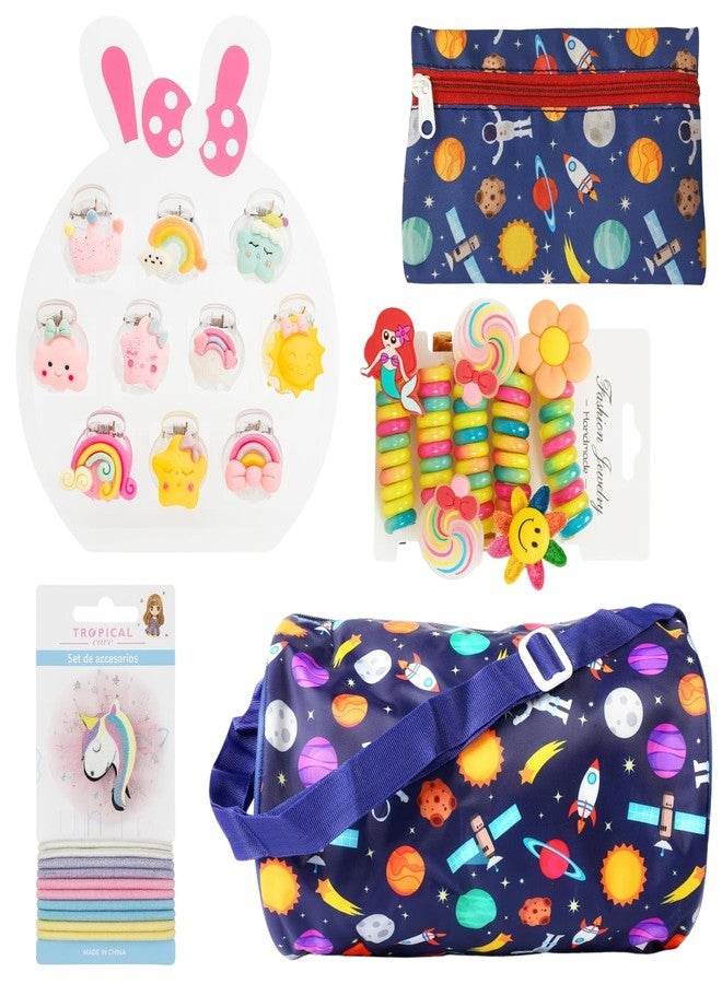 BellaStella 27 Pcs Unicorn Combo Gift Set Featuring 1 Duffel Bag, 1 Pencil Pouch, 10 Mini Hair Claw, 10 Rubber Band, and 5 Ponytail Ribbon for Kids Perfect Magical Gift Set - Image 1