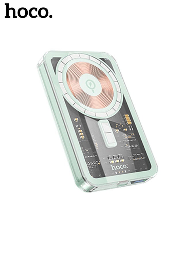 hoco. Power bank Q14 Ice Crystal” PD20W + QC3.0 wireless charging 5000mAh(Green) - Image 1