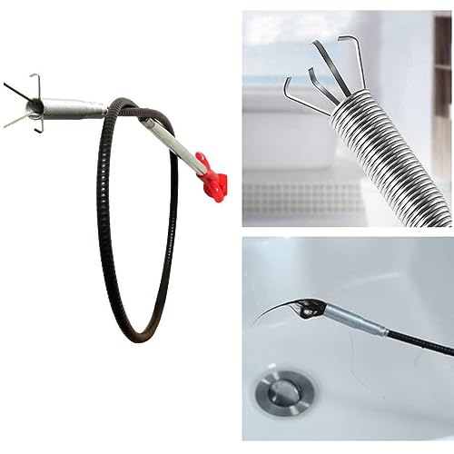 MYORA Stainless Steel Drain Pipe Cleaning Spring Stick, Hair Catching Drain Pipe Cleaning Claw Wire, Sink Cleaning Stick Sewer Tub Dredge Remover, Spring Drain Pipe Basin Cleaner Tool, 5ft (160cm) - Image 1
