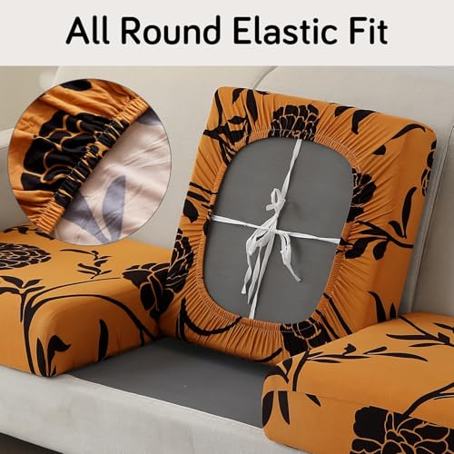 HOKIPO 'Elira Series' Elastic 140gsm Chaise Cover Sectional Couch Covers for L Shaped Sofa, 1 Piece Chaise Cover, Copper Brown Floral (AR-5351-C8) - Image 3