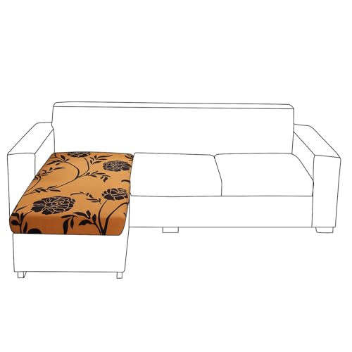 HOKIPO 'Elira Series' Elastic 140gsm Chaise Cover Sectional Couch Covers for L Shaped Sofa, 1 Piece Chaise Cover, Copper Brown Floral (AR-5351-C8) - Image 2