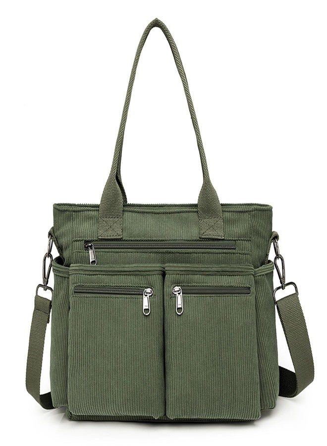 Lamprod Corduroy Crossbody Tote Bag for Women Cute Shoulder Bag Large Messenger Bag, Green, Medium - Image 1