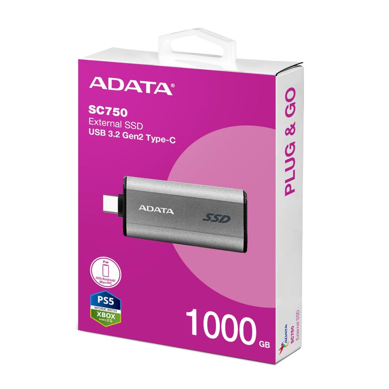 ADATA Adata SC750 1TB USB 3.2 1050-1000MB/s Portable SSD Drive (SC750-1000G-CCBK) - Image 2