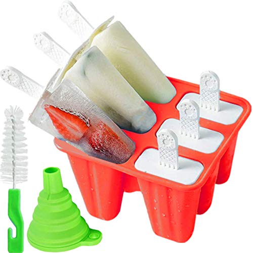 Bell Dream Popsicle Molds ，6 Pieces Silicone Ice Pop Models Popsicle Models Reusable Easy Release Ice Pop Maker (Red) - Image 1