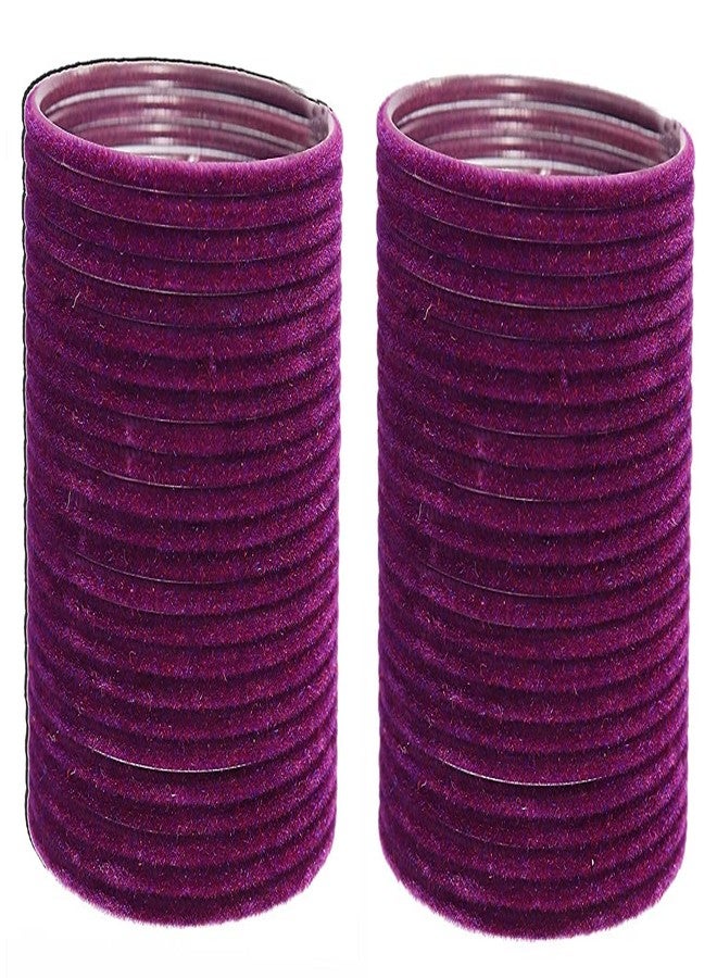 ZULKA Non-Precious Metal Base Metal with Velvet worked Glossy finished Bangle Set For Women/Girls, (Purple_2.8 Inches), Pack Of 48 Bangle Set - Image 2
