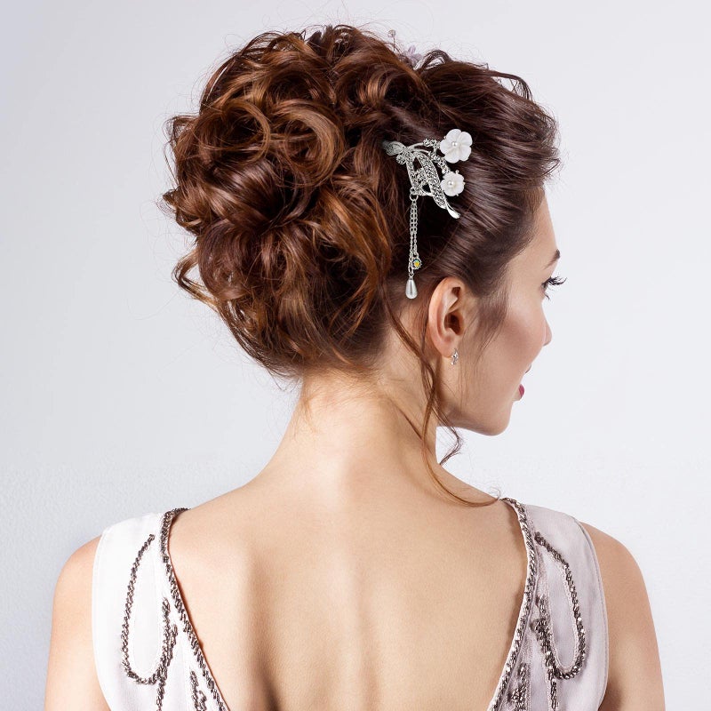 Waydress 3 Pieces Chinese Hair Stick Japanese Hairpin Hair Chopsticks for Women Pearl Rhinestone Flower Hair Accessories Vintage Tassel Handmade Chignon Jewelry(Traditional Style) - Image 4