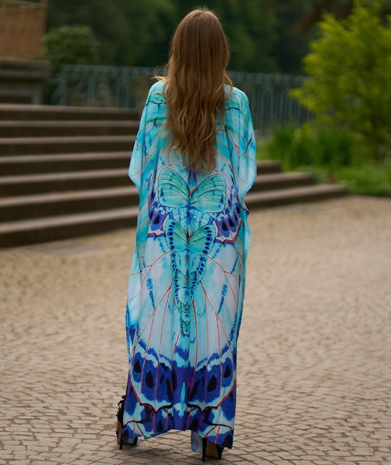 IMAGEKOPE Women's Plus Size Moroccan Print V-Neck Batwing Kaftan Loose Fit Beach Dress Bathing Suit Cover Up - Image 4