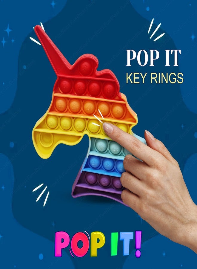 FunBlast Unicorn Pop it Toy for Kids - Pop It Key Rings/Key Chain, Kawaii Key Rings, Unicorn Fidget Pop it, Squeeze Sensory Toy with Key Ring for Home, Office, Car - Pack of 4 Units (Multicolor) - Image 5