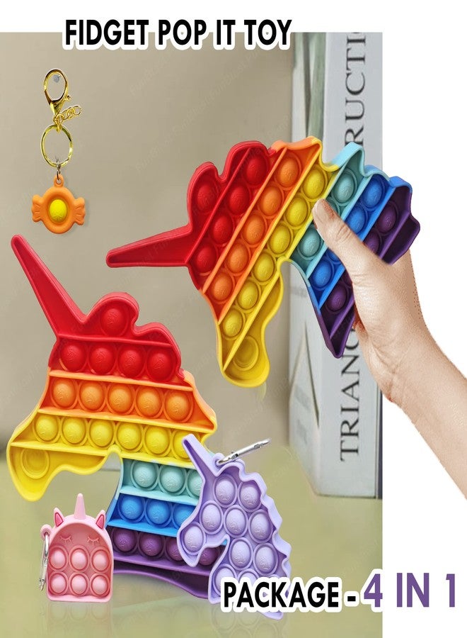 FunBlast Unicorn Pop it Toy for Kids - Pop It Key Rings/Key Chain, Kawaii Key Rings, Unicorn Fidget Pop it, Squeeze Sensory Toy with Key Ring for Home, Office, Car - Pack of 4 Units (Multicolor) - Image 3