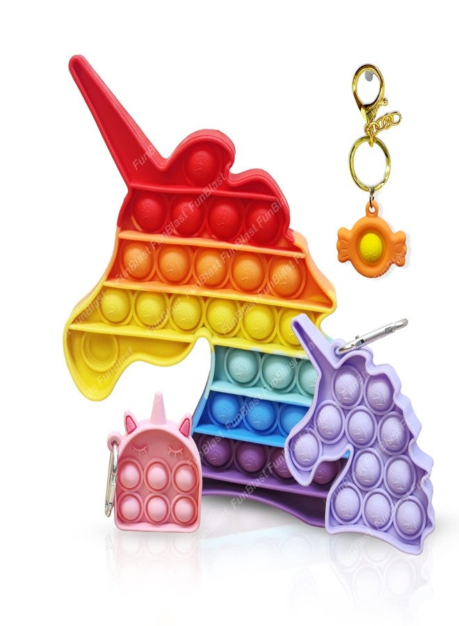 FunBlast Unicorn Pop it Toy for Kids - Pop It Key Rings/Key Chain, Kawaii Key Rings, Unicorn Fidget Pop it, Squeeze Sensory Toy with Key Ring for Home, Office, Car - Pack of 4 Units (Multicolor) - Image 1
