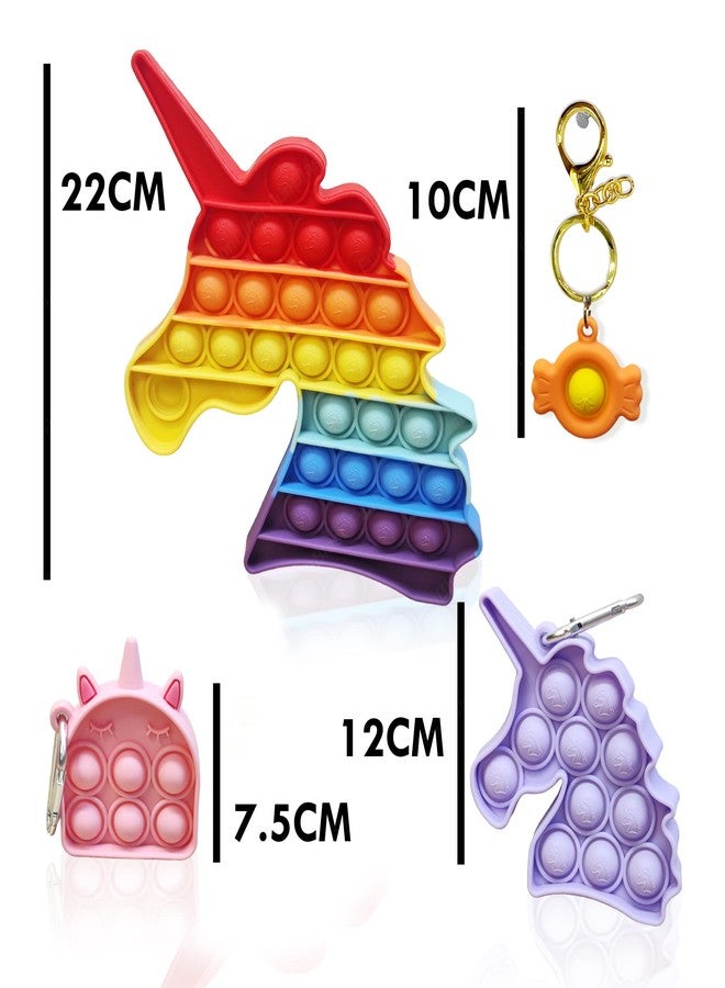 FunBlast Unicorn Pop it Toy for Kids - Pop It Key Rings/Key Chain, Kawaii Key Rings, Unicorn Fidget Pop it, Squeeze Sensory Toy with Key Ring for Home, Office, Car - Pack of 4 Units (Multicolor) - Image 2