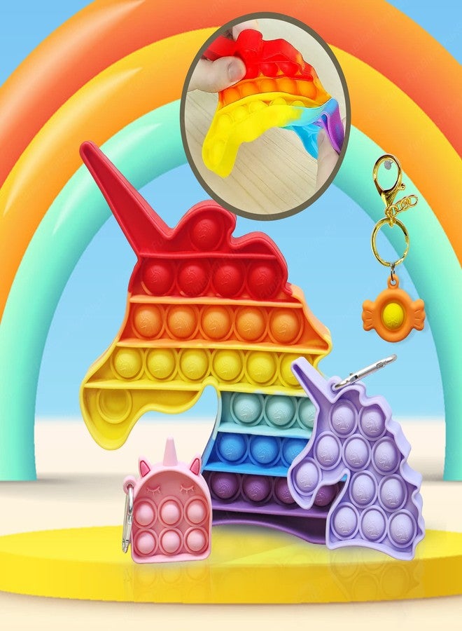 FunBlast Unicorn Pop it Toy for Kids - Pop It Key Rings/Key Chain, Kawaii Key Rings, Unicorn Fidget Pop it, Squeeze Sensory Toy with Key Ring for Home, Office, Car - Pack of 4 Units (Multicolor) - Image 4